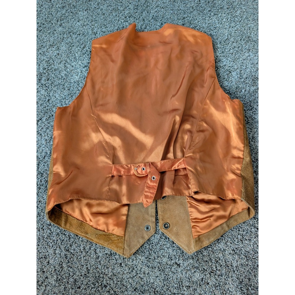 Scully Mens Tan Suede Leather Fringe Western Vest Orange Lining Globe Buttons 12 - Picture 7 of 7